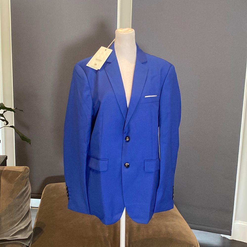 Men’s Mogu Blue 2 Piece Suit Single Breasted Size 36 Jacket 32 Pants NWT